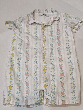 Janie and Jack White Shortall Romper with Citrus Stripes 18 24  Orange Lemons
